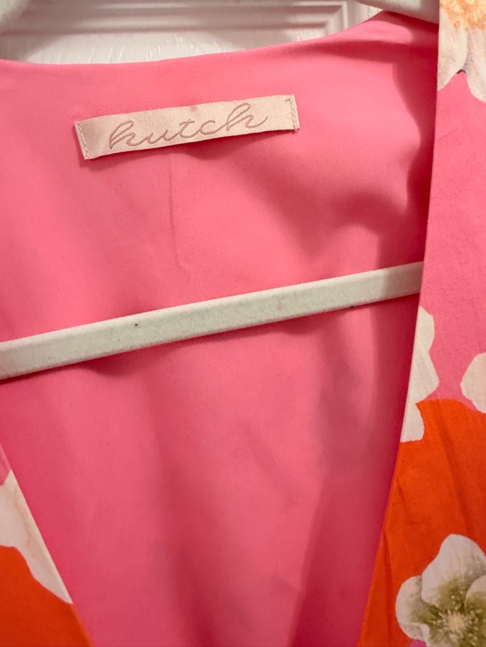 Hutch Pink and Orange Floral Wrap Midi Dress with Puff Sleeves - Picture 6 of 6
